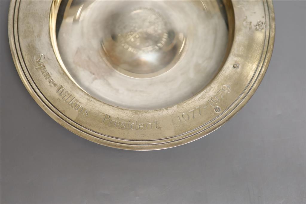 A modern silver Armada dish, William Comyns & Sons Ltd, London 1979, with engraved inscription, 22.2cm, 15.5oz.